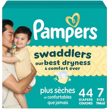 Pampers Swaddlers Couches, Taille P7 (26-50 lbs), Absorbantes, Garde Bébé au Sec et Confortable, Couche Bébé Jetable Sûre pour la Peau
