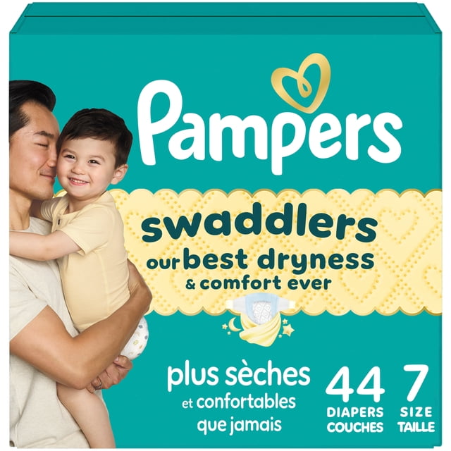 Pampers Swaddlers Diapers, Size S7 (26-50 lbs), Absorbent, Keeps Baby Dry and Comfortable, Skin Safe Disposable Baby Diaper