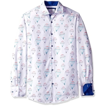 Azaro Uomo Chemise Habillée Imprimée pour Homme, Décontractée, Boutonnée, Coupe Ajustée, Longue, Bleu Marine à Carreaux, m