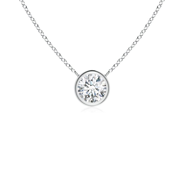 Angara Collier en Diamant Naturel - Collier Solitaire en Diamant Rond Serti Clos en Platine pour Femmes
