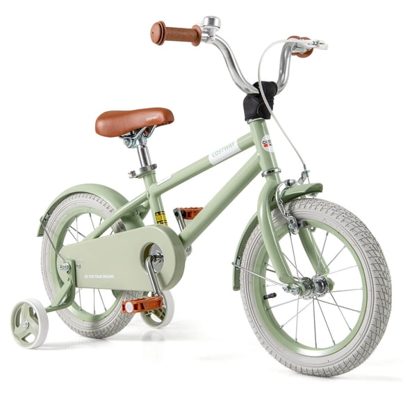 Costway 14" Kids Bike with Adjustable Saddle Handlebar Removable Training Wheels Handbrake Green