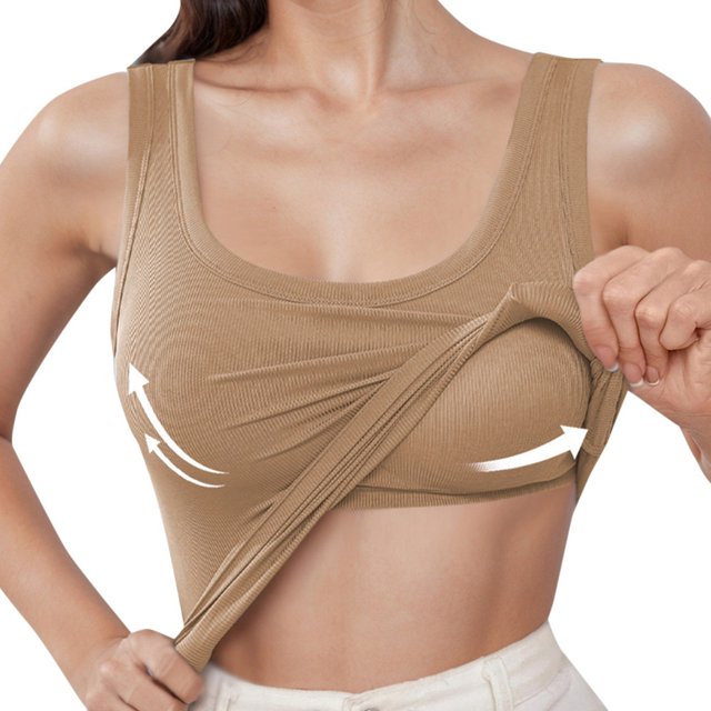 HNMKIU Longline Tank Tops For Leggings Women's Plus Size Solid Ribbed U Neck Tank Top With Built In Pads For Summer