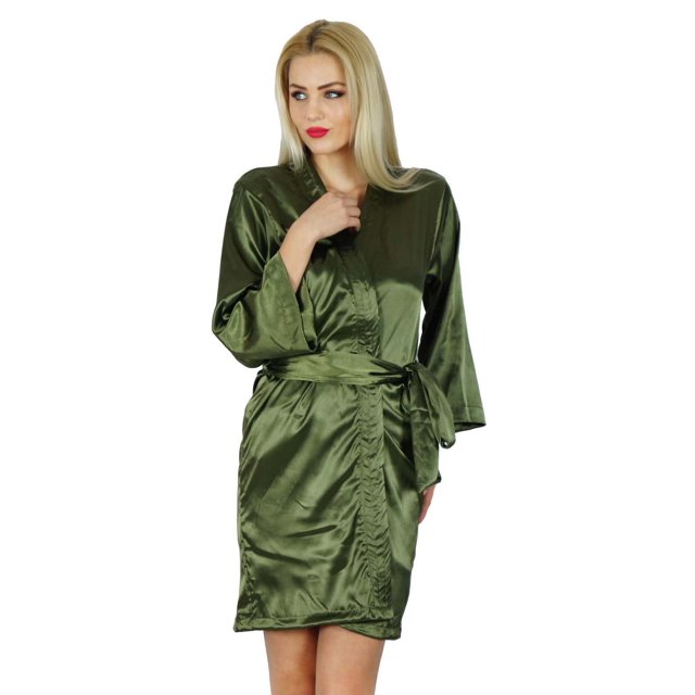 Bimba Robe Courte en Satin pour Femme pour la Préparation, Kimono de Demoiselle d'Honneur, Cache-Maillot à Manches