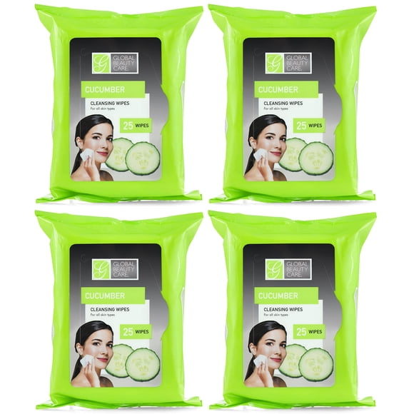 Global Beauty Care Bulk Cleansing Wipes Premoistened 4 Pack of Cucumber Cleansing Cloths Makeup Removal Wipes - Great For Travel Toiletries - 100 ct.(4-Pack)