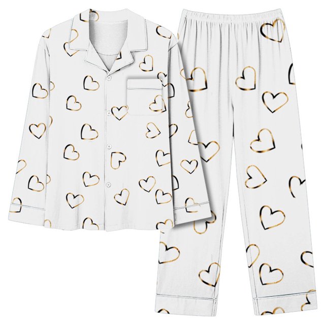 MeetoTime Pyjama d'Automne pour Femme, Ensemble 2 Pcs, Haut à Manches Longues Boutonné et Pantalon, Tenue de Nuit