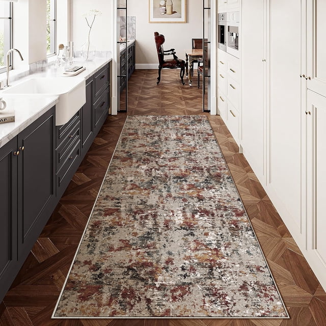 BERTHMEER 2'x8' Runner Rugs for Hallways Bathroom Bedroom Entryway Entrance Kitchen Abstract Non Slip Washable Modern Contemporary Distressed Indoor Runner Rugs, Multicolor