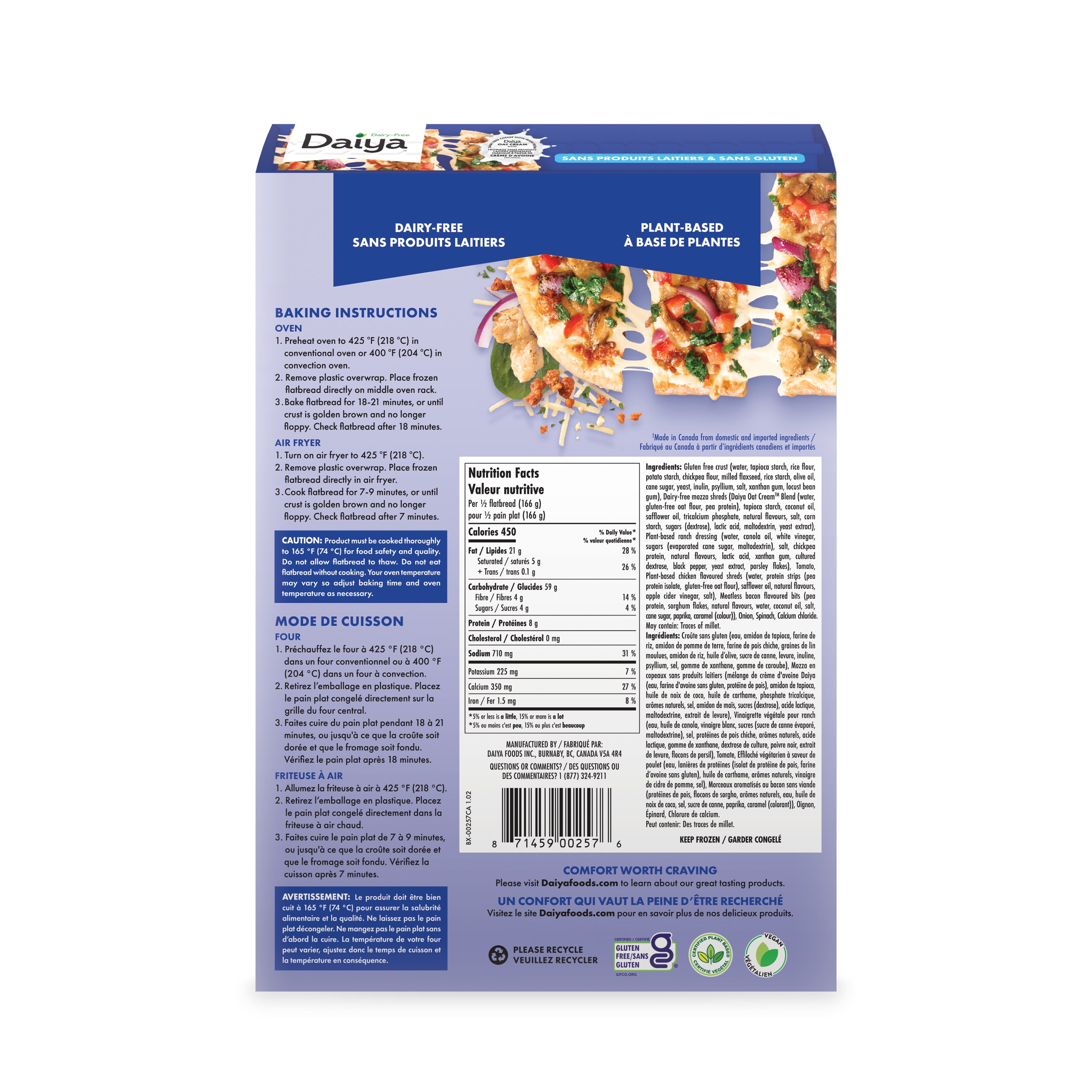 Daiya pain plat au poulet et bacon sans viande, aromatisé au ranch et sans produits laitiers, végétalien (surgelée) 331g