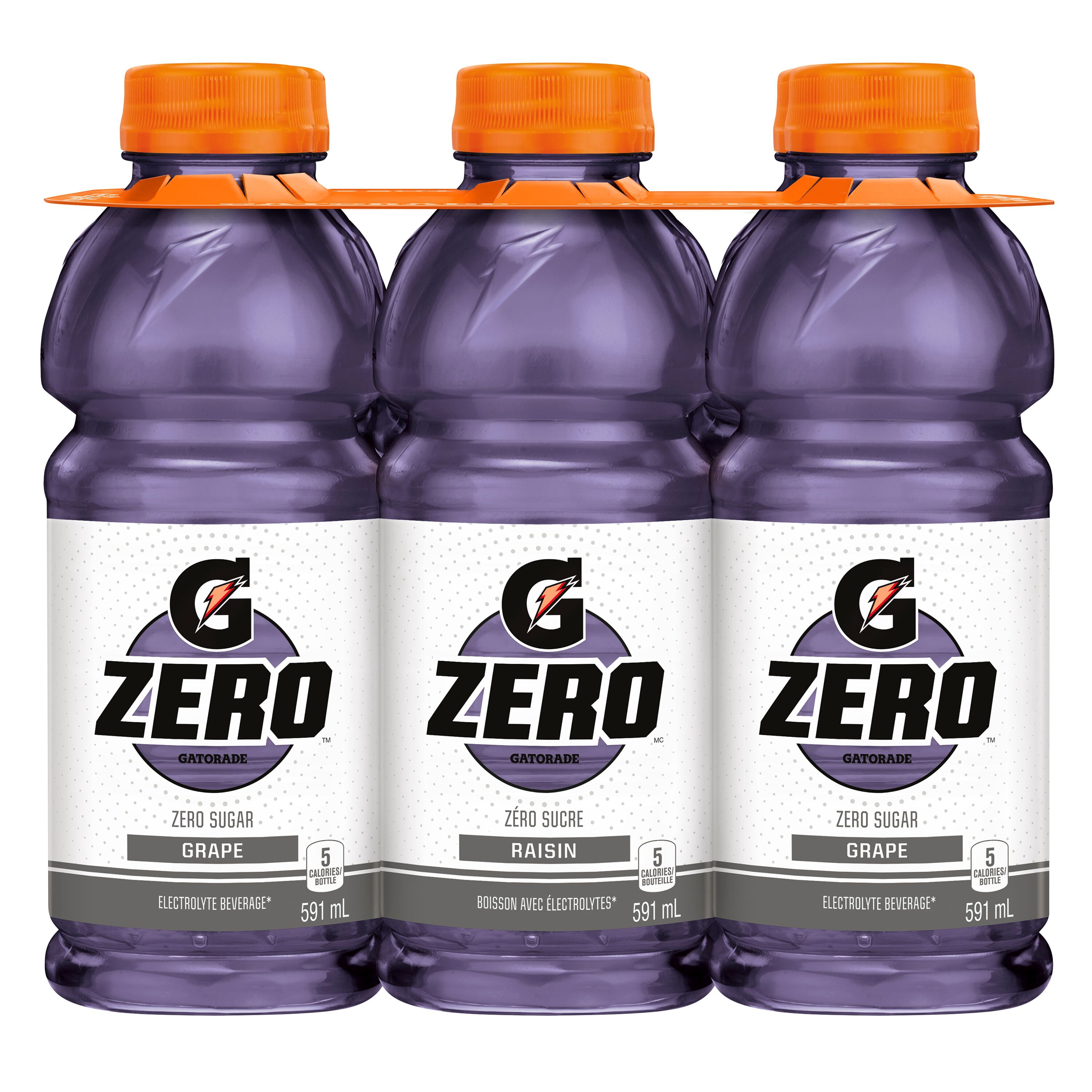 Gatorade Zéro Sucre Raisin Boisson Électrolytique 6 x 591 mL, Bouteilles