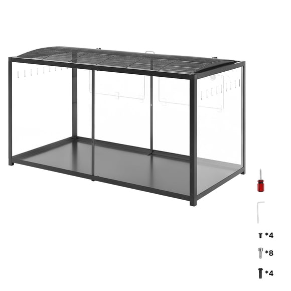 KFFKFF Hamster Cage 47.2"x23.6"x25.4" 360° Viewing Metal Hamster Habitat, Transparent Small Animal Cage with Top Access & Front Door, Large Portable Pet House for Guinea Pig, Gerbil (7.7 ft², Black)