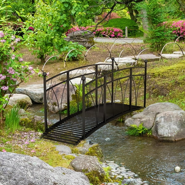 Outdoor Garden Bridge - Elegant Black Design, Metal Garden Bridges with Guardrails and Steps Perfect Addition to Your Outdoor Pathways, Backyard Creek, Stream, Pond