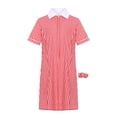 thumbnail image 3 of TTAO Robe d'Uniforme Scolaire à Carreaux à Manches Courtes pour Filles, Vichy, Été, Décontractée, Plage, avec Ensemble de Chouchous pour Cheveux, Rouge, 8, 3 of 6