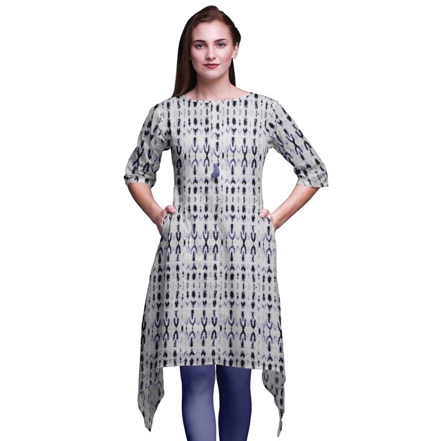 Bimba Hauts Imprimés Teinture sur Nœuds Shibori Violets pour Femmes Kurti Asymétrique Robe d'Été pour Filles XSmall