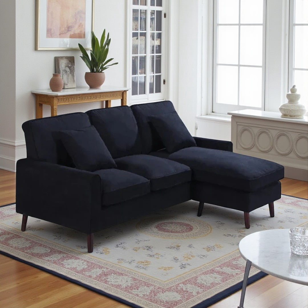 Cosmic Homes Amelia Fabric Upholstered Sectional Sofa With Reversible Chaise – Black