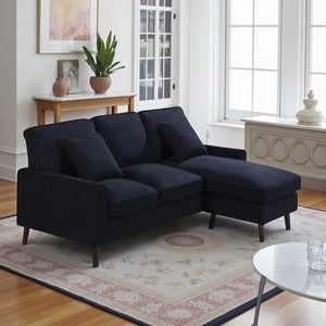 Cosmic Homes Amelia Sofa sectionnel rembourré de tissu avec une chaise réversible – noir