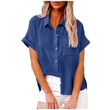 Cameland Women's Short Sleeve V Neck Button Down Collar Blouse Shirt Top