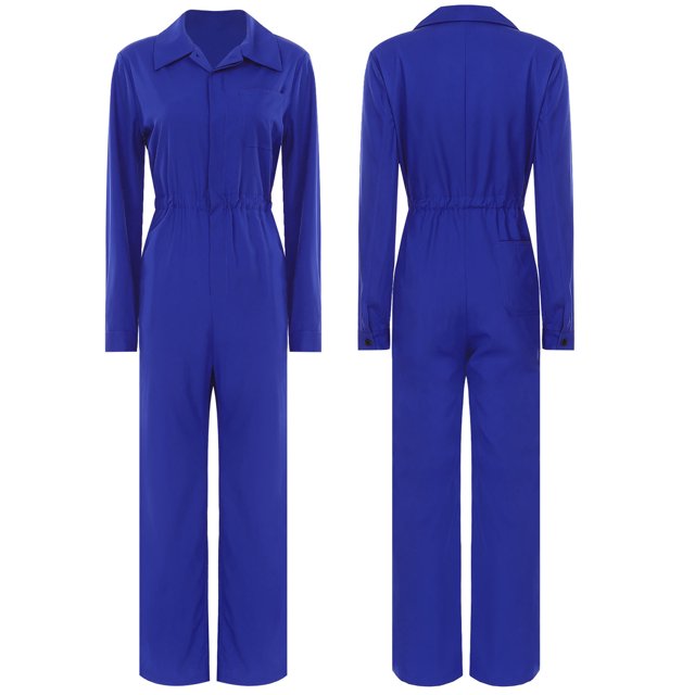 Aislor Combinaison Décontractée pour Femme à Manches Courtes, Combinaison à Boutons, Couleur Unie, Col Rabattu, Manches Longues, Bleu, P