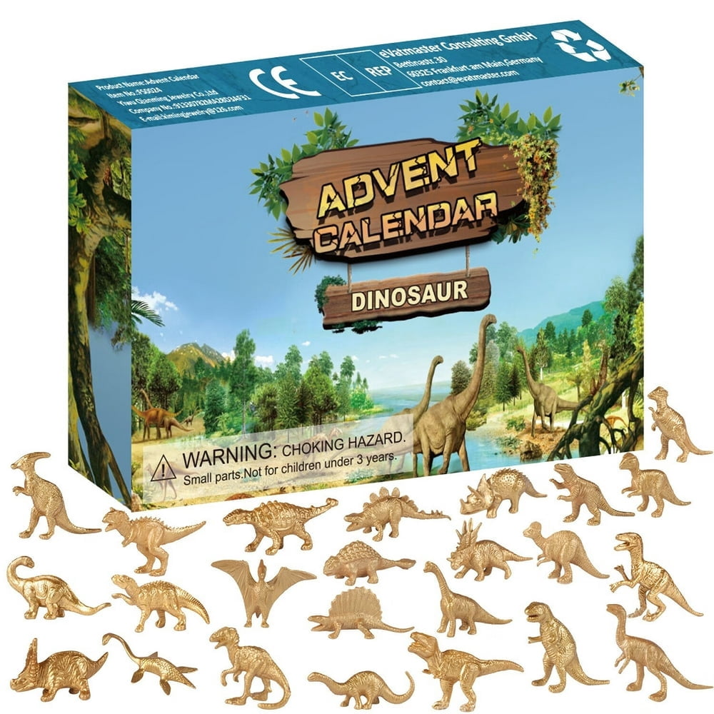 Jouets d'Animaux en PVC Dorés de Simulation – Modèle de Dinosaure Réaliste Décoration de Noël 24 Compte à Rebours Jouet Cadeau