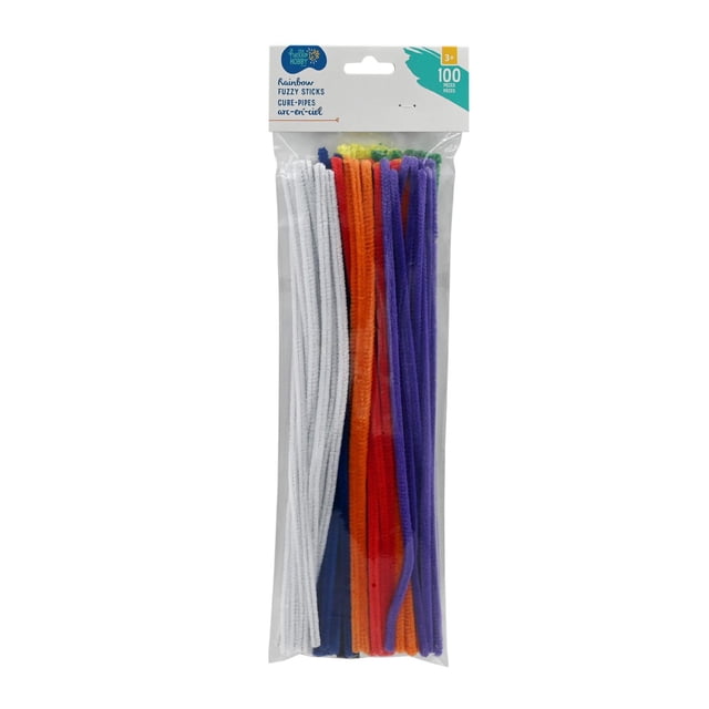 Hello Hobby Bâtons Duveteux, Lot de 100, Arc-en-Ciel dans un Emballage Transparent Montrant des Bâtons Duveteux Assortis de 12 Pouces en Blanc, Bleu, orange, Rouge, Violet et Jaune, Idéal pour les Fournitures d'Artisanat et l'Ajout de texture à des Projets d'Arts Créatifs.