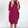thumbnail image 2 of Pompotops Womens Pocket Loose Dress Ladies Neck Casual Long Tops Dress Plus Size On Sale, 2 of 4