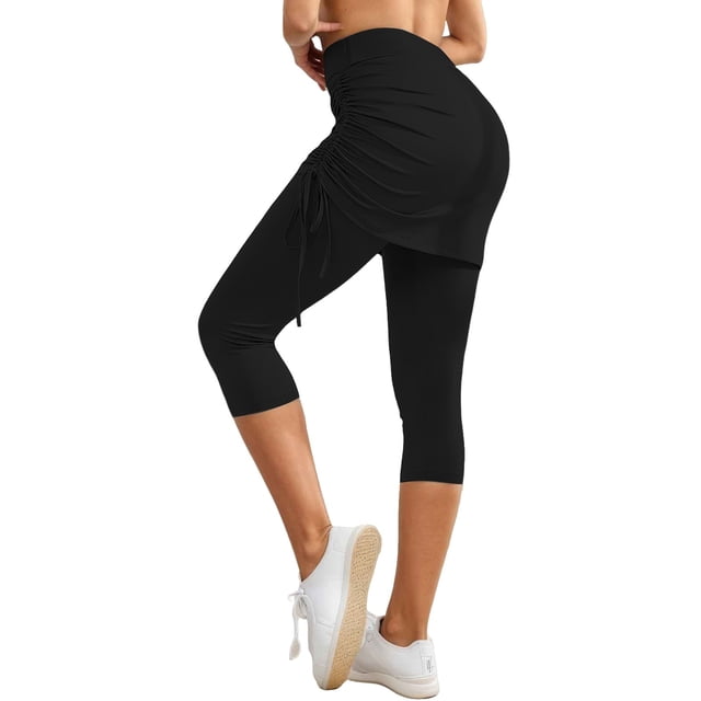Versatile Quarter Length Ruched Skirt Pant for Women Daily Casual Wear Yoga Practice Comfortable Stretch Fabric Easy Care Machine Washable Spring Summer