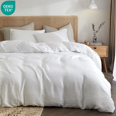 JOLUSERE 100% Organic Cotton Duvet Cover King Size, 3 Pieces Double Layer Cotton Gauze Bed Set Duvet Cover,Pearl White
