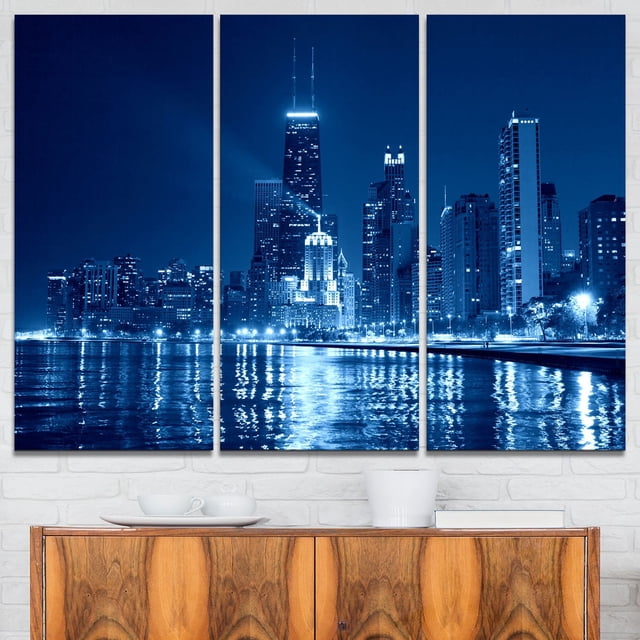 Tableau imprimé sur toile Design Art chicago bleu nuit