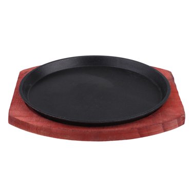 CNKOO Assiette à Steak en Fonte Assiette à Steak avec Base en Bois Assiettes de Service en Bois Poêle à Fajitas Assiettes à Steak Japonaises pour Cuisine Maison
