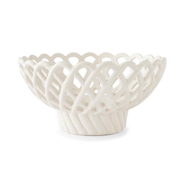 Anko Bol Tressé en Céramique en Céramique Blanche avec un Motif Tressé à Grille Ouverte et une base Arrondie, Bol Décoratif Idéal pour la Déco de la Maison et pour Accentuer les Espaces de Vie, Souvent Utilisé pour Tenir de Petits Articles Ou comme Centre de Table Stylé.