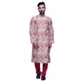 thumbnail image 1 of Atasi Button Placket Satin Slub Printed Mens Kurta With Churidar Kurta, 1 of 1
