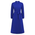 thumbnail image 4 of Yuyuzo Robe Bohème pour Femmes à Manches Longues, Froncée, à Volants, Ourlet Fluide, Robe Midi, Couleur Unie, Col Montant, Taille Ceinturée, 4 of 6