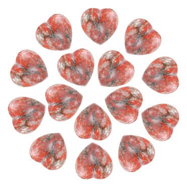 Uxcell 15 Pcs Natural Heart Shaped Crystal Stone, 0.6 Inch Mini Polished Love Gemstone Crystal, Pocket Rock Engraved Worry Stones for Women Gifts Meditation, Light Red
