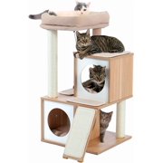 Cat Tree es Cat Tower with Dual Condos for Indoor Cats Plush Cat House with Padded Perch Scratching Ramp and Posts and Replaceable Balls-