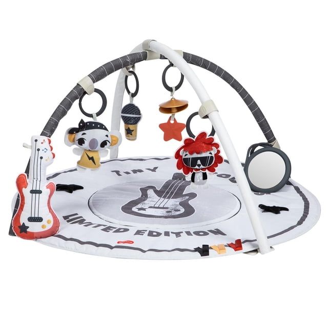 Tiny Love Tapis d'Activité de Développement Gymini - Collection Tiny Rocker avec un Tapis Rond Rembourré Présentant un Graphique de Guitare et un Texte « Édition Limitée », Deux arches Noires et Blanches Ajustables Tenant des Jouets Doux Détachables Incluant une Guitare Douce, une Poupée koala avec Hochet, un Carillon Éolien avec microphone, une Étoile, des Cymbales avec Hochet et un Miroir pour le Temps sur le Ventre, Conçu pour Soutenir le Développement Sensoriel et le Temps sur le Ventre.
