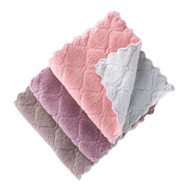 10 Pcs Chiffon en Velours Corail Absorption d'Eau Serviette à Vaisselle Grille Chiffon de Lavage Couleur Aléatoire pour Nettoyage Essuyer table Serviette de Cuisine