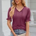 thumbnail image 2 of FAIWAD Womens Casual Tops V Neck Drawstring Shirts Puff Short Sleeve Blouses Loose Work Tunic Tops, 2 of 8