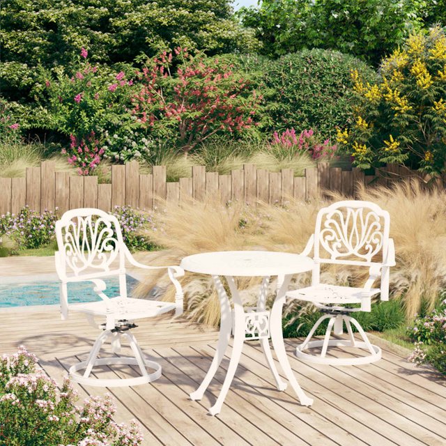 vidaXL Ensemble Bistro 3 Pcs Aluminium Moulé Blanc
