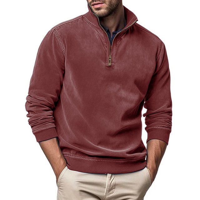 RXIRUCGD Blouse pour Homme, Mode Décontractée, Couleur Unie, Fermeture Éclair, Manches Longues, Col Montant, Rouge, Taille : 2TG