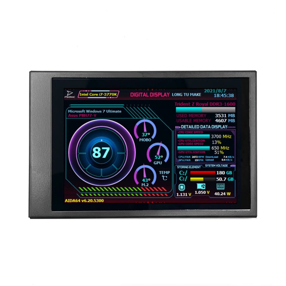 3.5 Inch IPS Display Screen Secondary Screen Monitor Horizontal Vertical Screen Switching 360° Rotation Dual Type-C Ports for Raspberry Pi Computers ITX PC Chassis