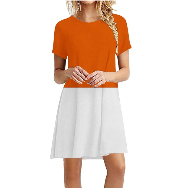 Pisexur Robe à Manches Courtes à Col Rond pour Femme, Robe Décontractée à Blocs de Couleur Imprimée à Manches Courtes à Col Rond pour Femme, Robe pour Femme