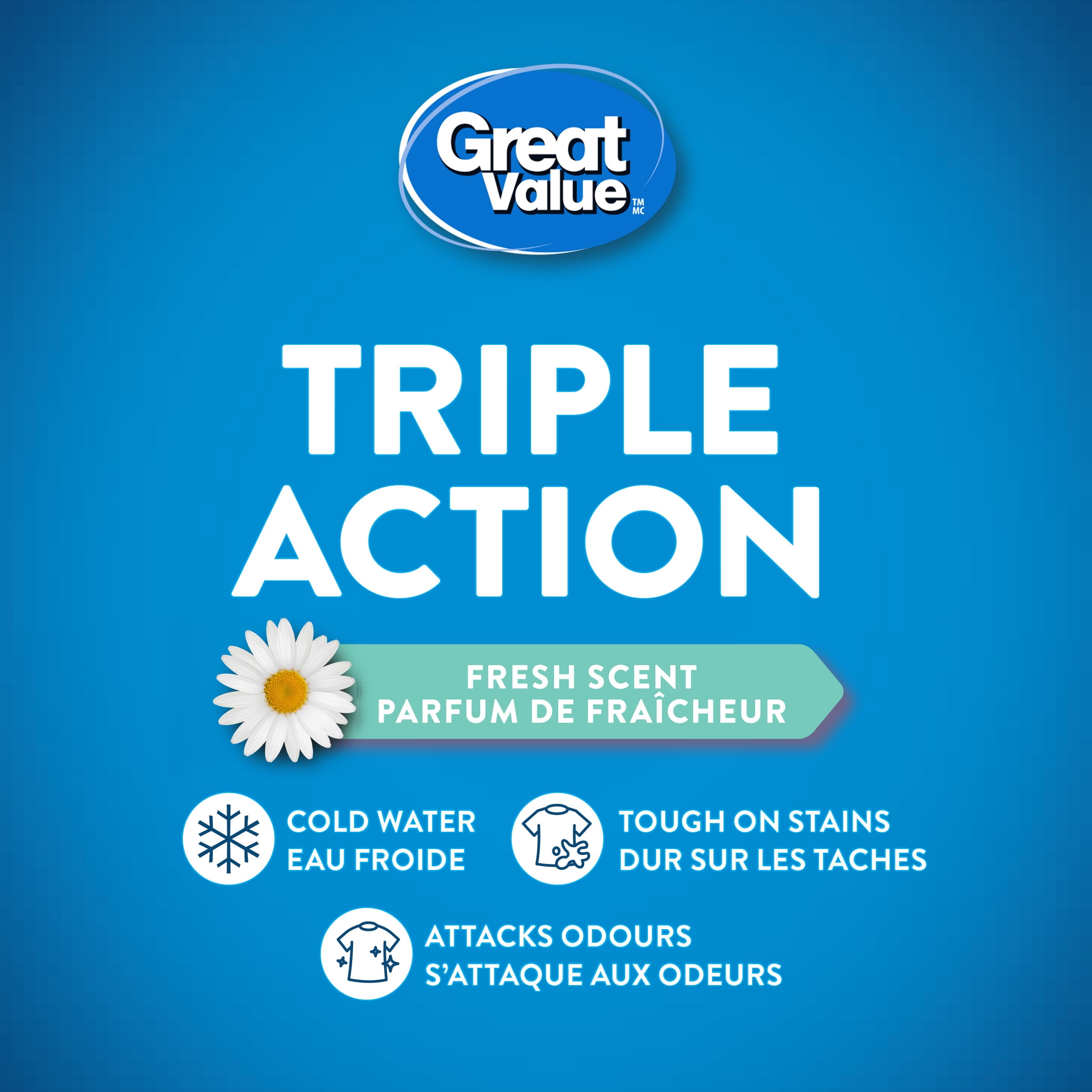 Great Value Détergent à lessive liquide Action Triple parfum de fraîcheur, 55 brassées, 2,2 L