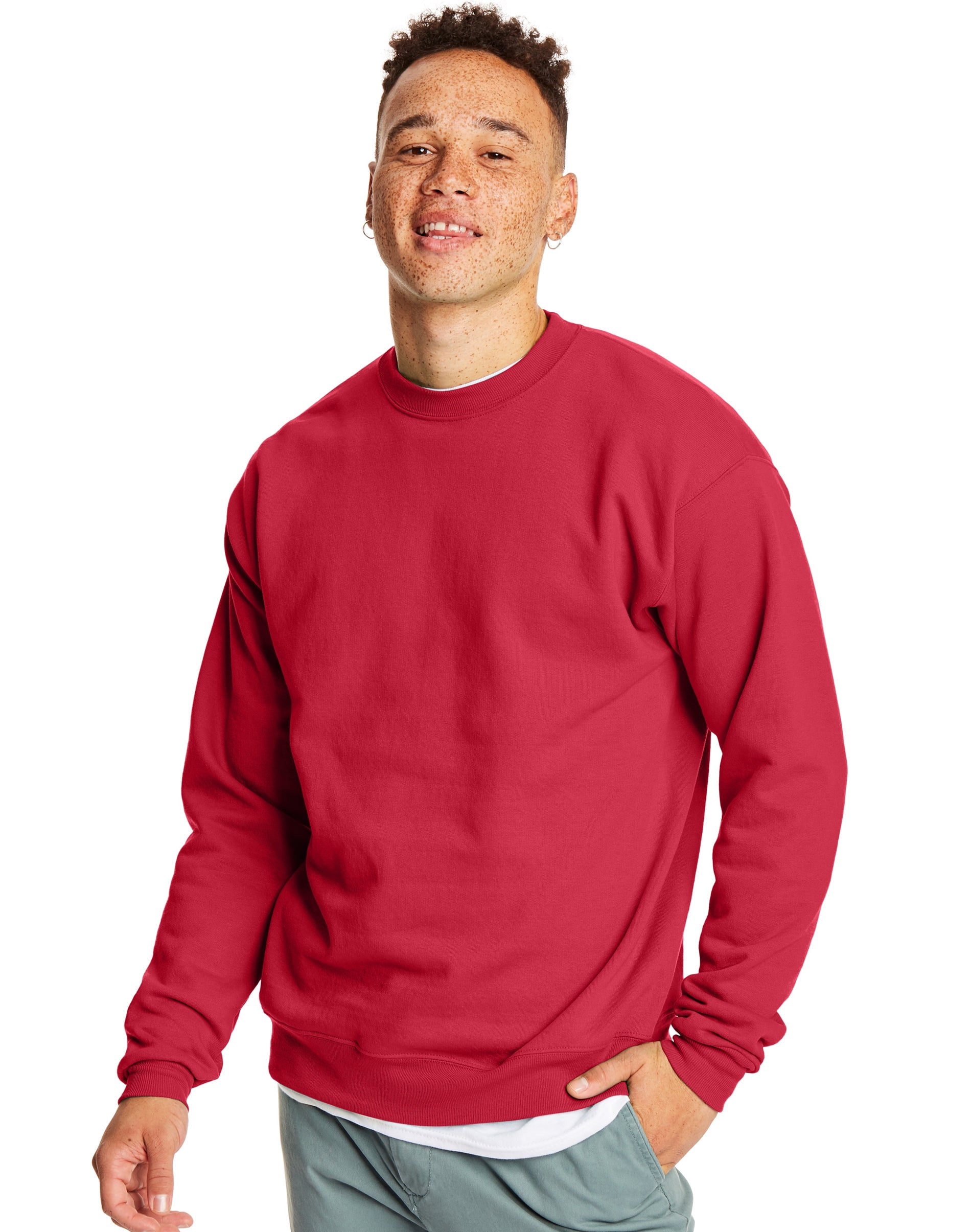 Hanes Mens EcoSmart Fleece Sweatshirt 2-Pack, S, Deep Red