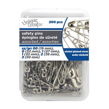 UNIQUE CREATIV Assorted Safety Pins - Nickel-Plated Steel, 200-Pack (19-50 mm (1.97 in))