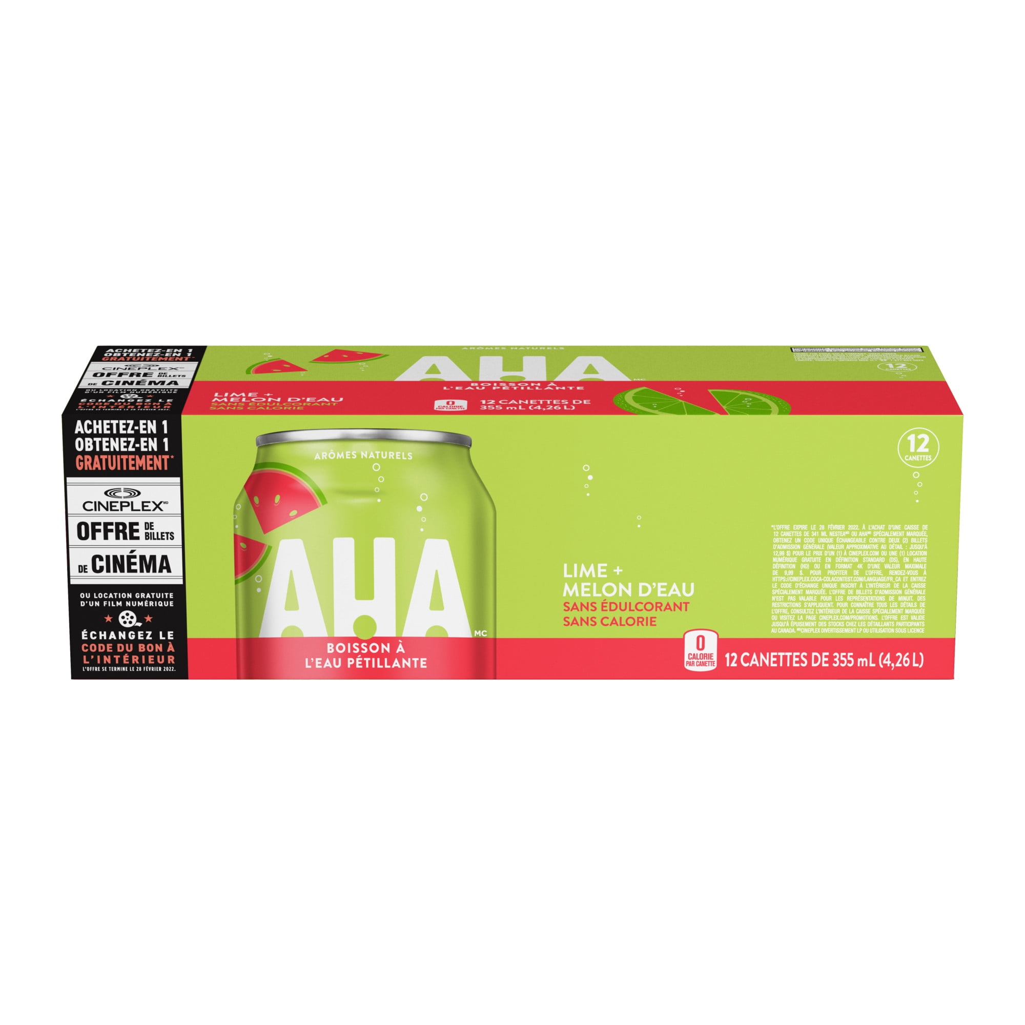 Aha Pastèque au citron vert Fridge Pack Cannettes, 355 mL, 12 Pack