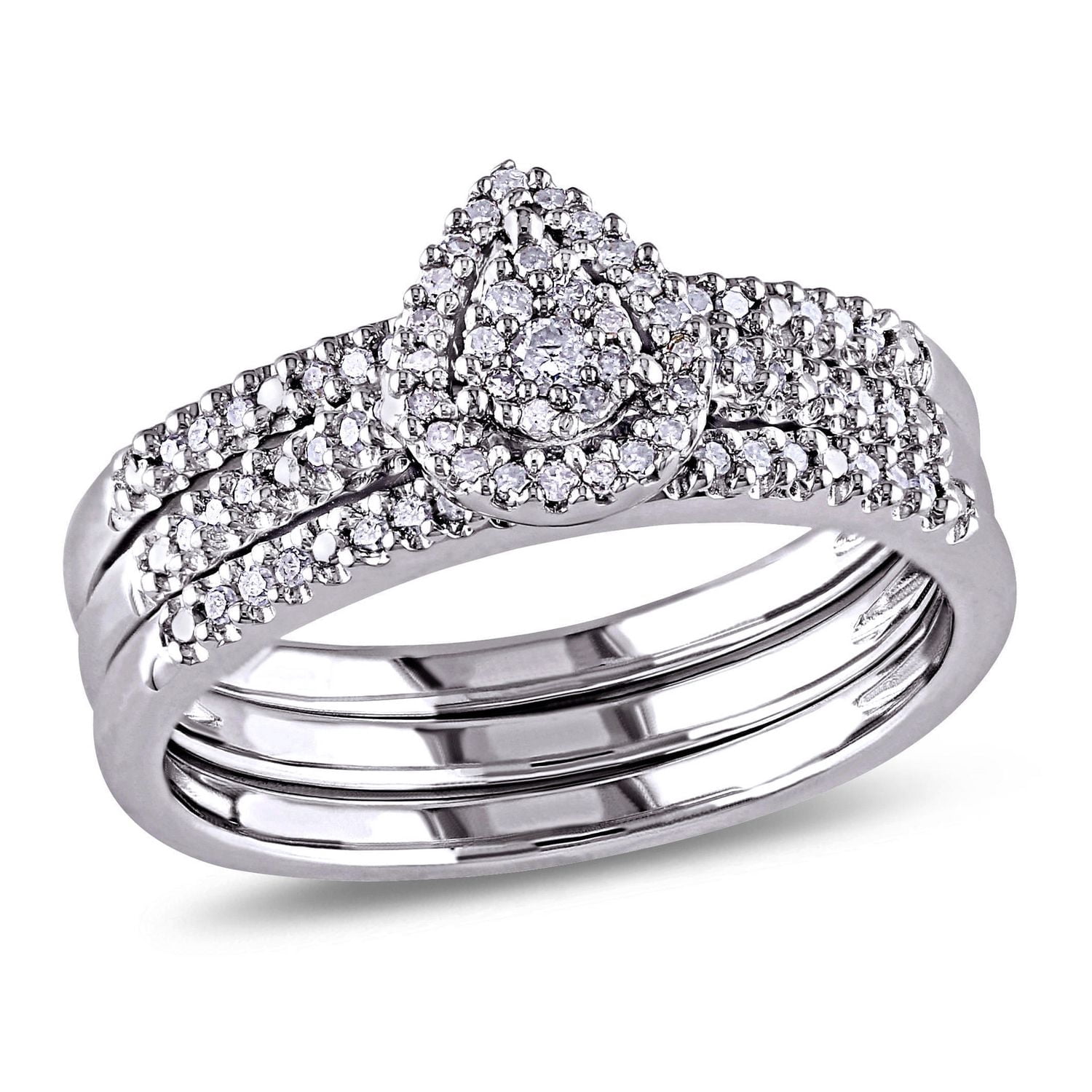 Ensemble de mariage de 3 morceaux forme auréole Miabella avec agglomération de diamants de forme poire 1/4 CT poids total en argent sterling
