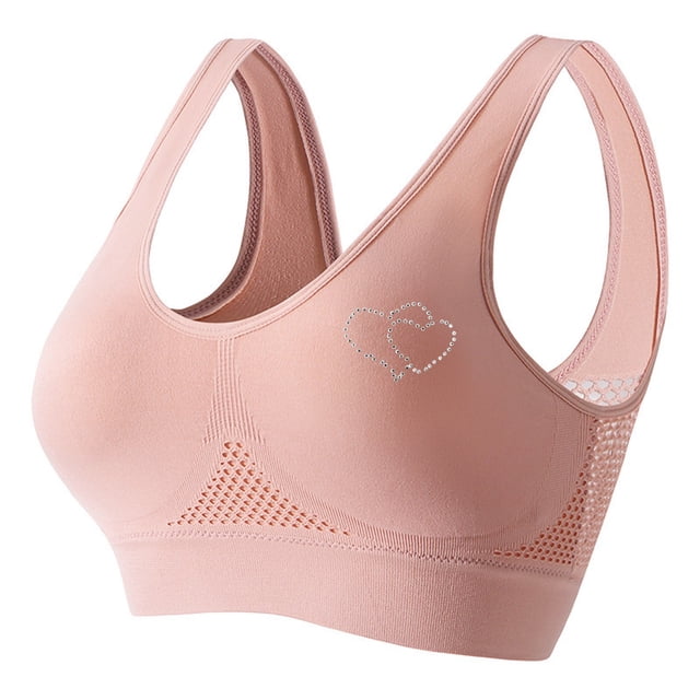 Women's Rhinestone Sports Bra - Hollow Back Design w/ Wide Strap Support | Anti-Sagging Wireless Bra for Workouts & Mature Figures