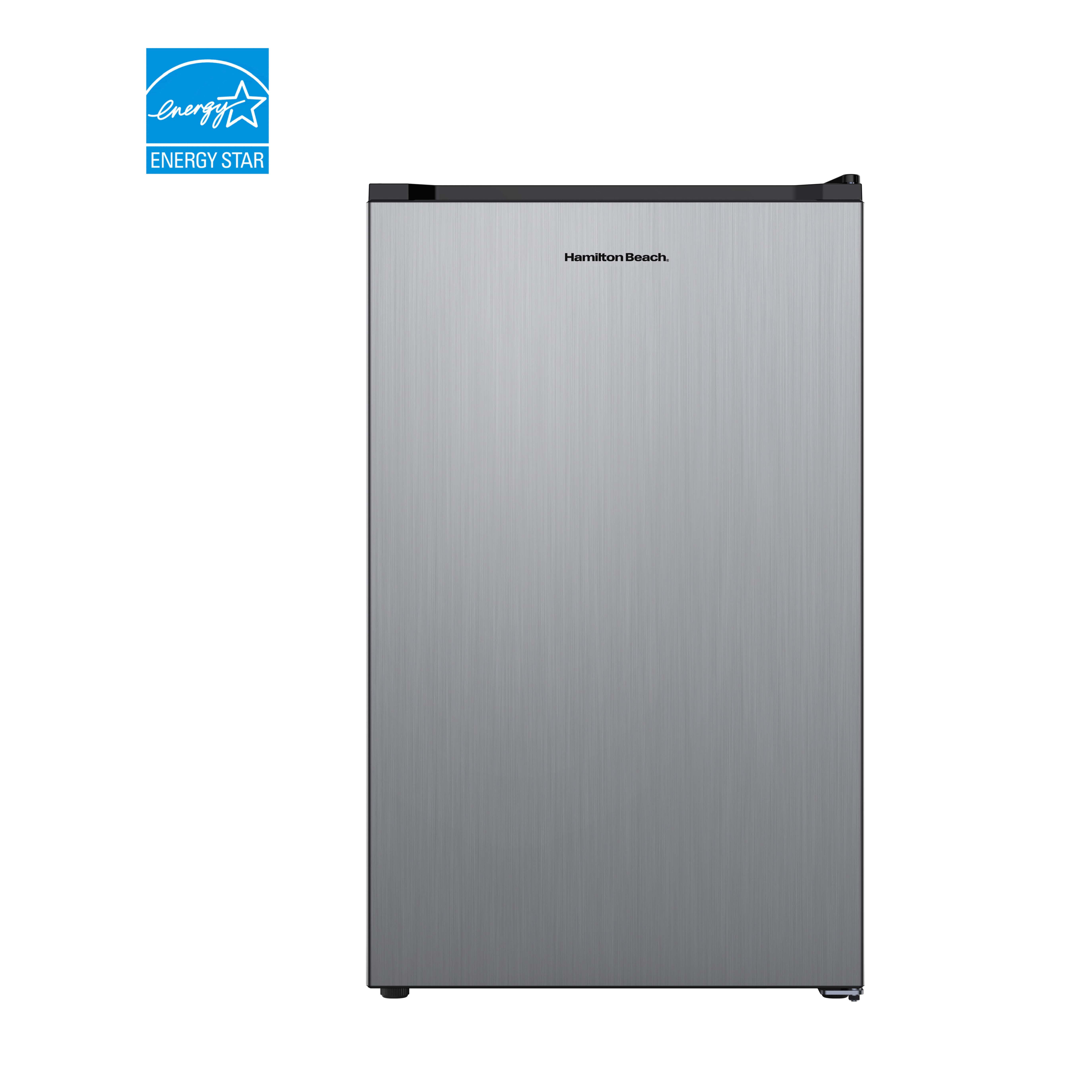 Hamilton Beach 4.3 Cu.Ft Mini Fridge, All Refrigerator (No Freezer), Compact Refrigerator, Energy Star, Reversible Door, Stainless Steel