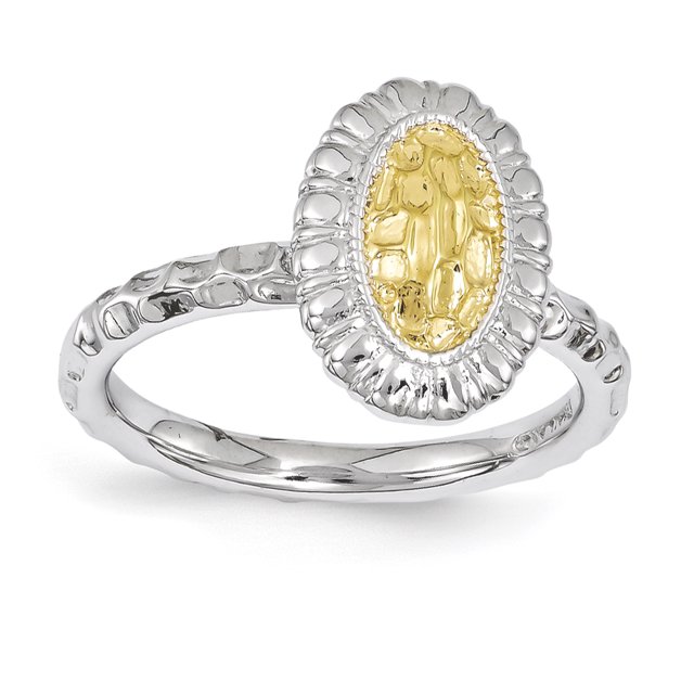 Bague Ovale en Argent Sterling Stackable Expressions Plaqué Or Taille 7
