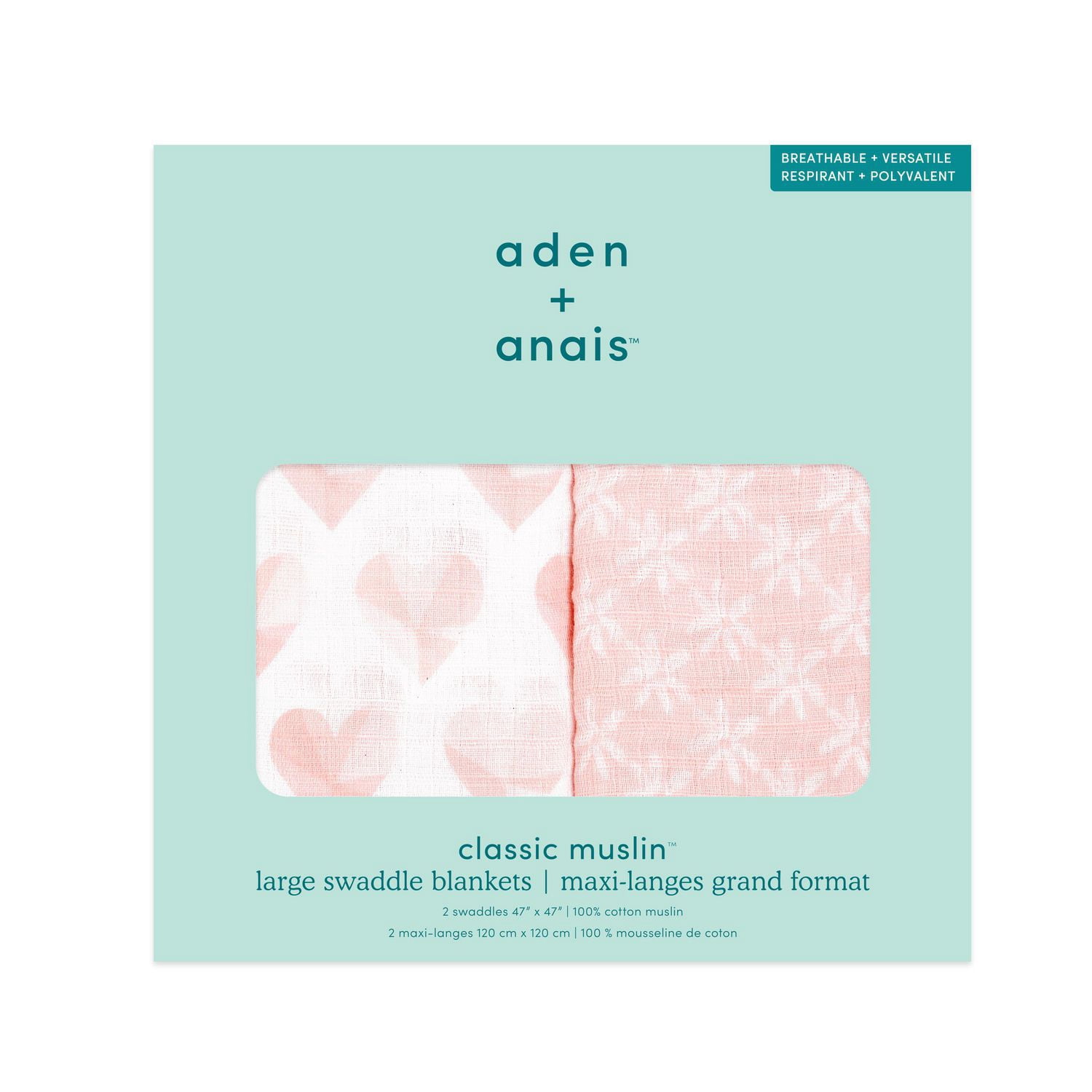 Couvertures à Emmailloter en Mousseline de Coton - Aden + Anais™ - Piece of My Heart, Lot de 2