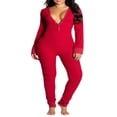 thumbnail image 2 of Women Butt Flap Pajamas Button-Down Front Buttoned Flap Adults Jumpsuit One Piece Sleepwear, 2 of 3