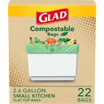 thumbnail image 1 of Glad Kitchen Compost Bags 2.6 Gallon Small Flat Top Bags Unscented 22 Count (Package May Vary), 1 of 5